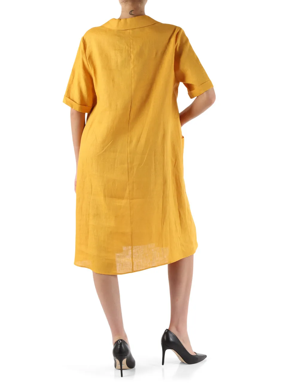 Revers collar linen dress