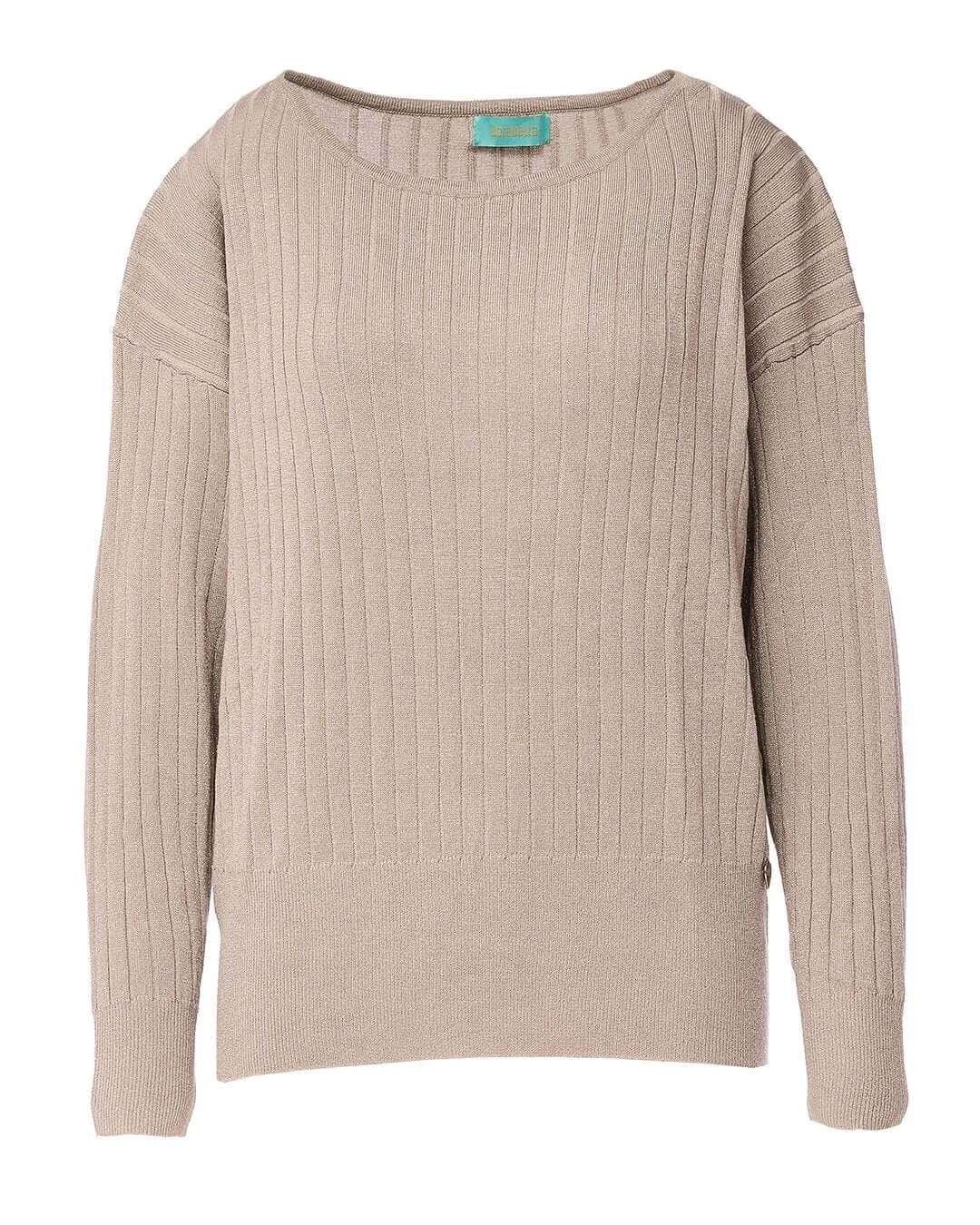 Ribbed Boat Neck Sweater with Lurex in Pearl Color