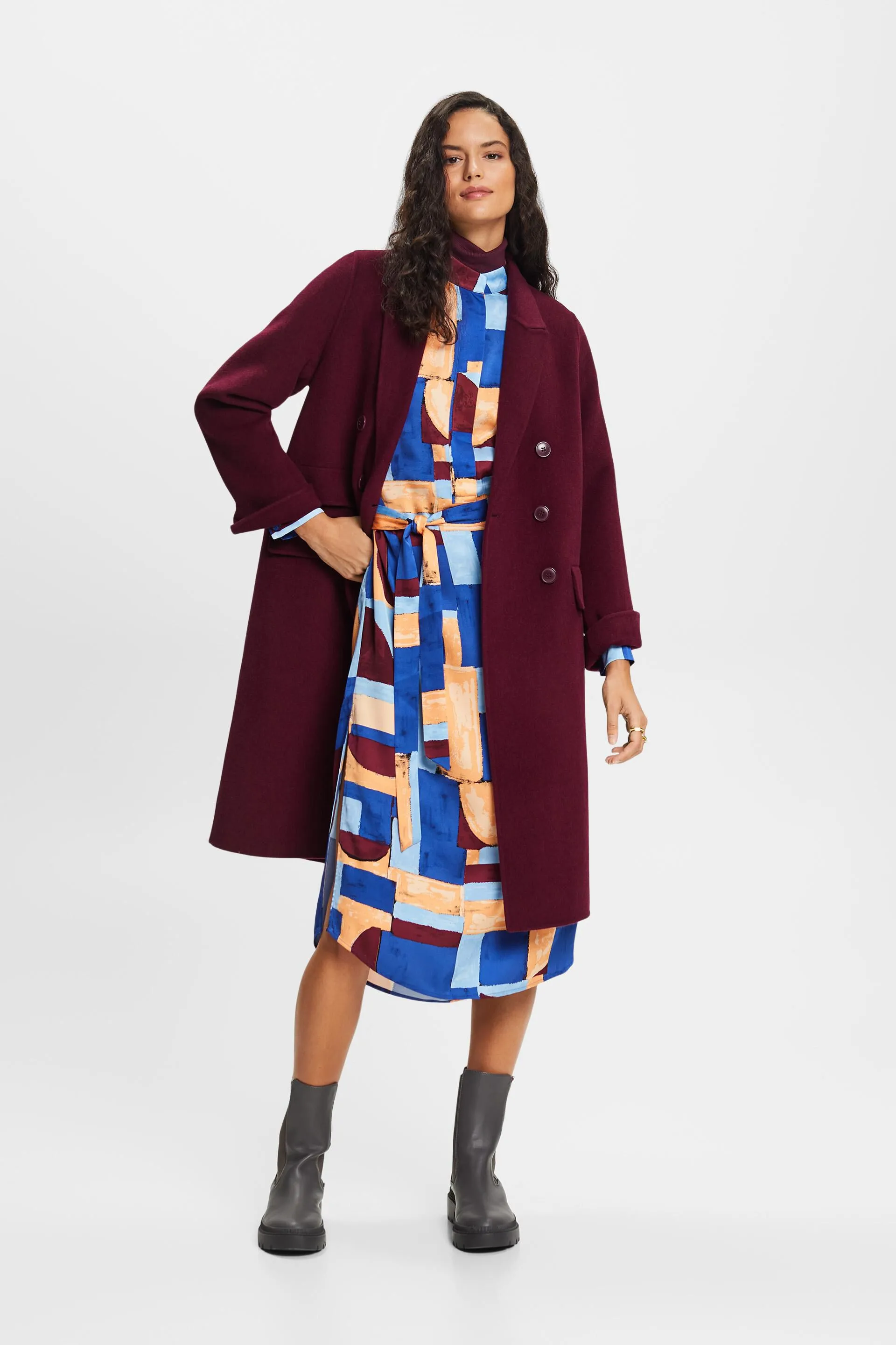 Satin printed shirt dress.