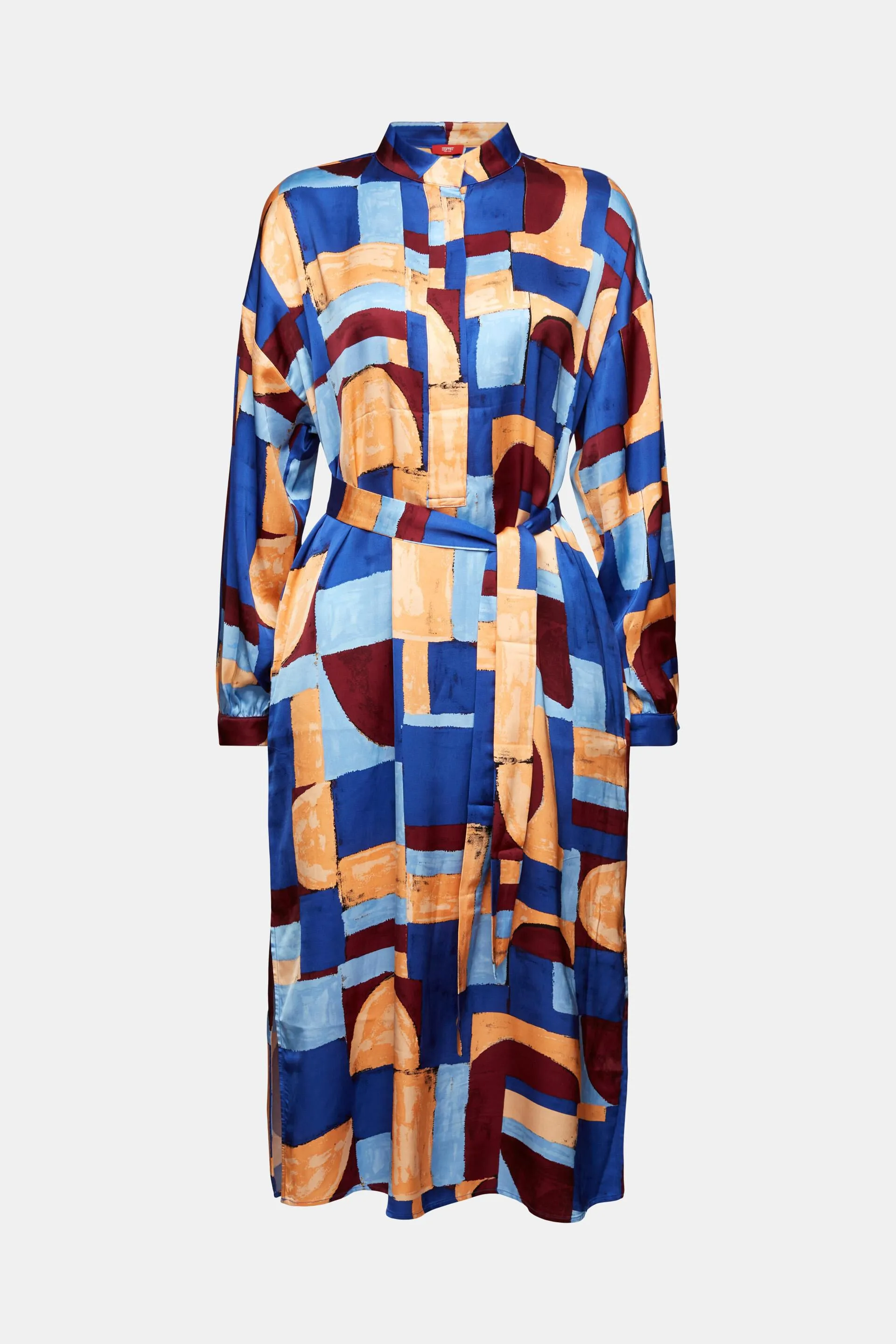 Satin printed shirt dress.