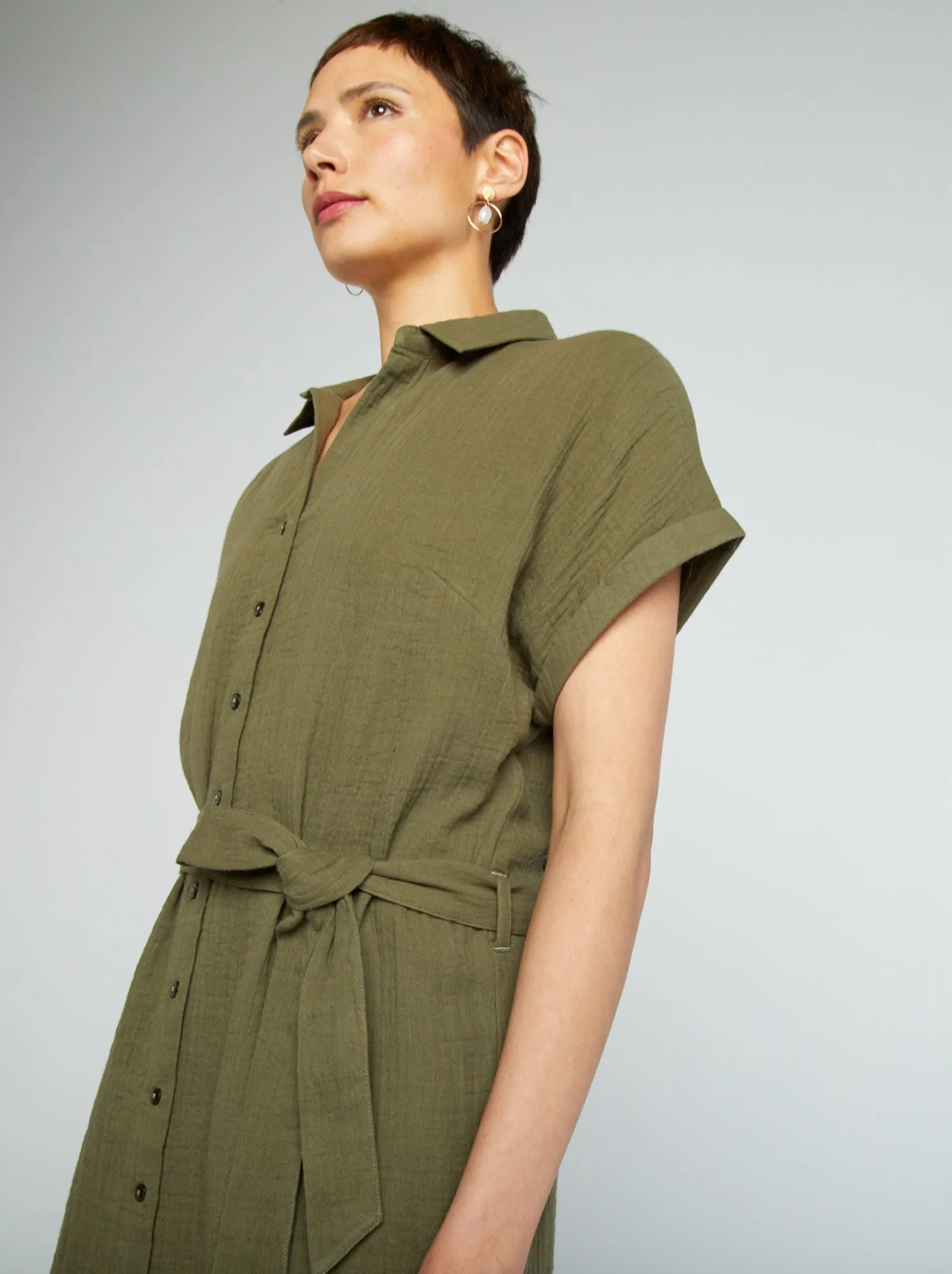 Short shirt dress in double cotton gauze - KHAKI.