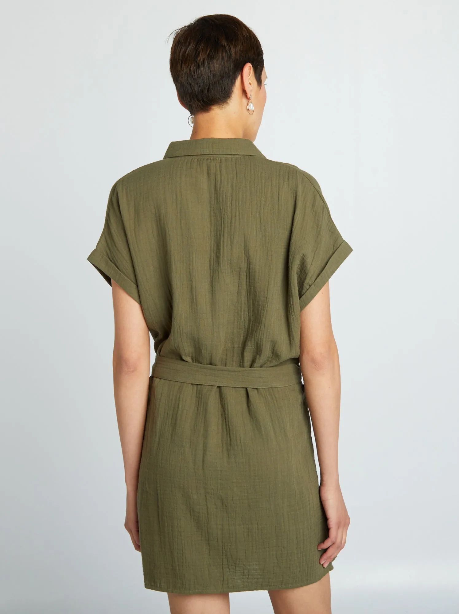Short shirt dress in double cotton gauze - KHAKI.