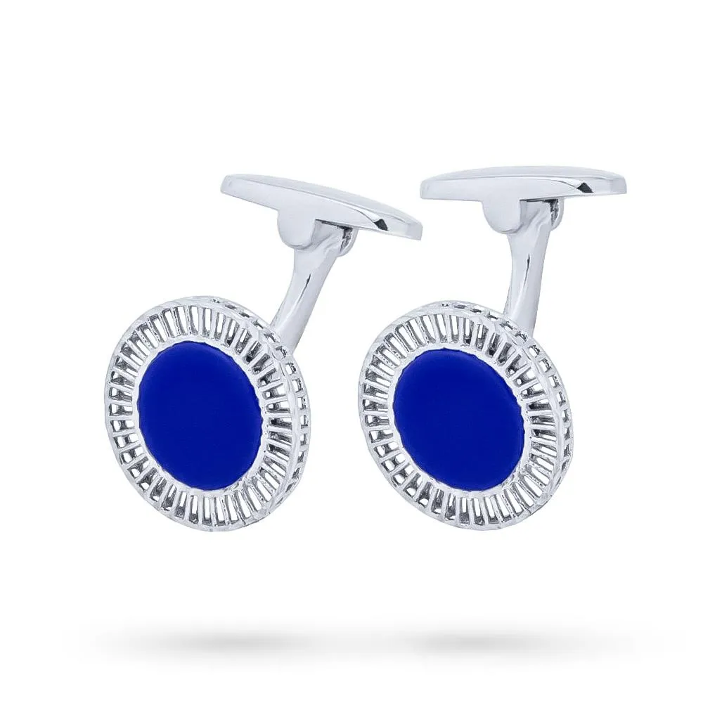 Silver Shirt Cufflinks Blue Enamel Cutout Discs