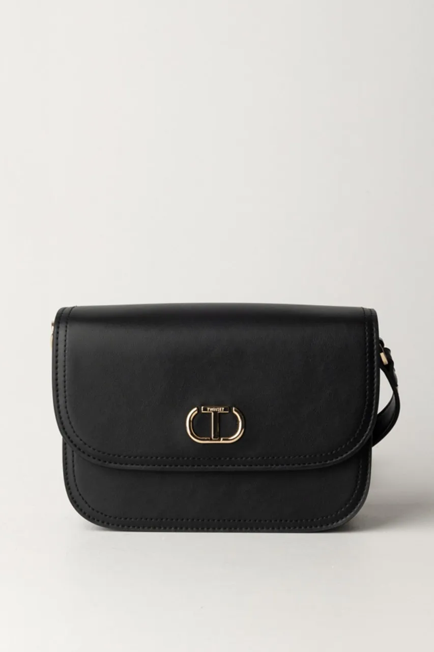 Smooth leather black shoulder bag.