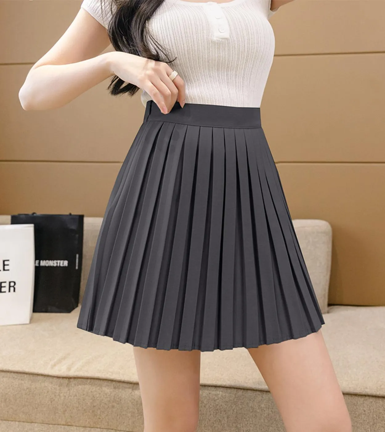 Spring Summer Women's Casual Office Lady Fashion Mini Skirt Green Black Harajuku Skirts