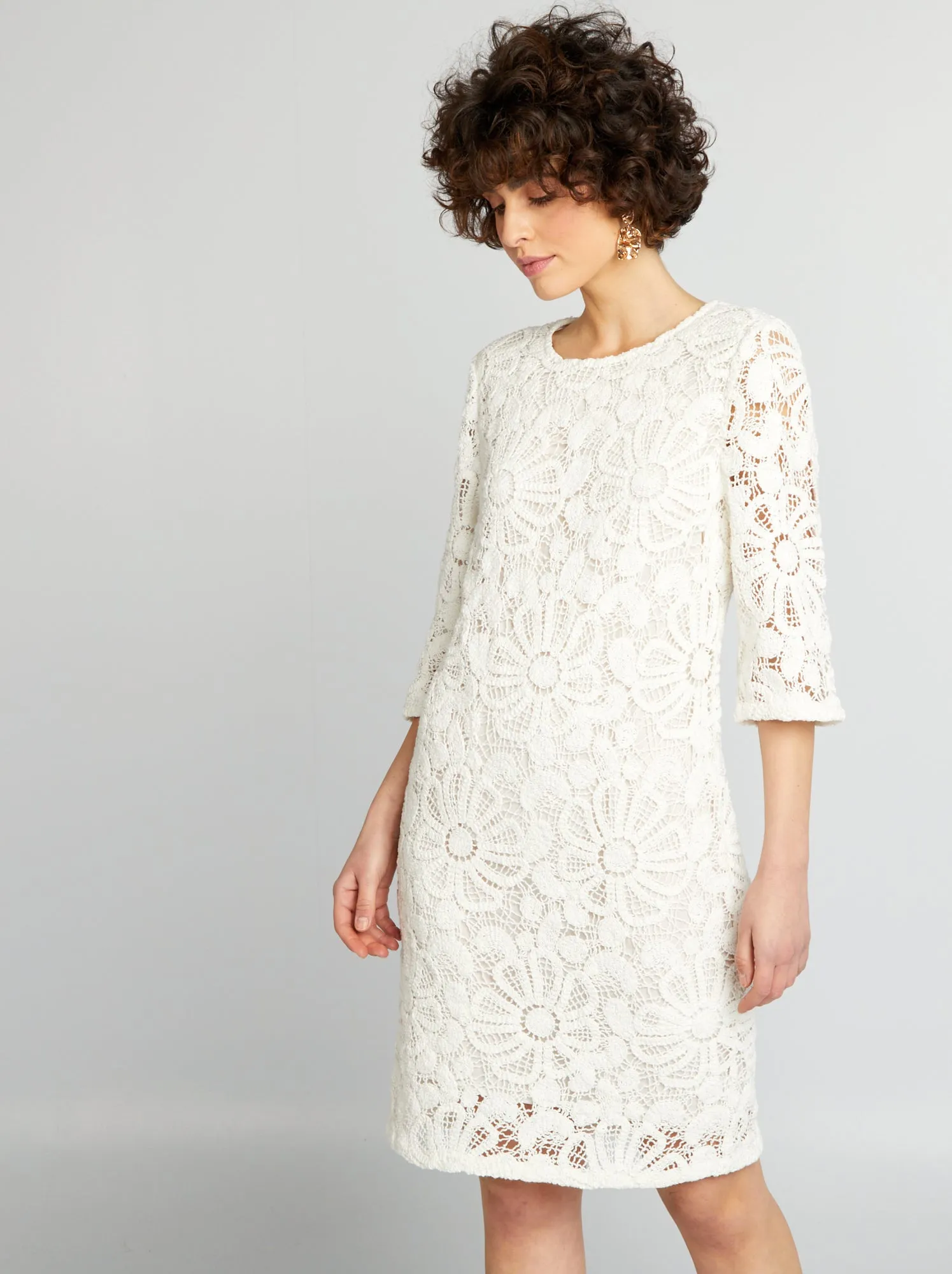 Straight Crochet Knit Dress - WHITE