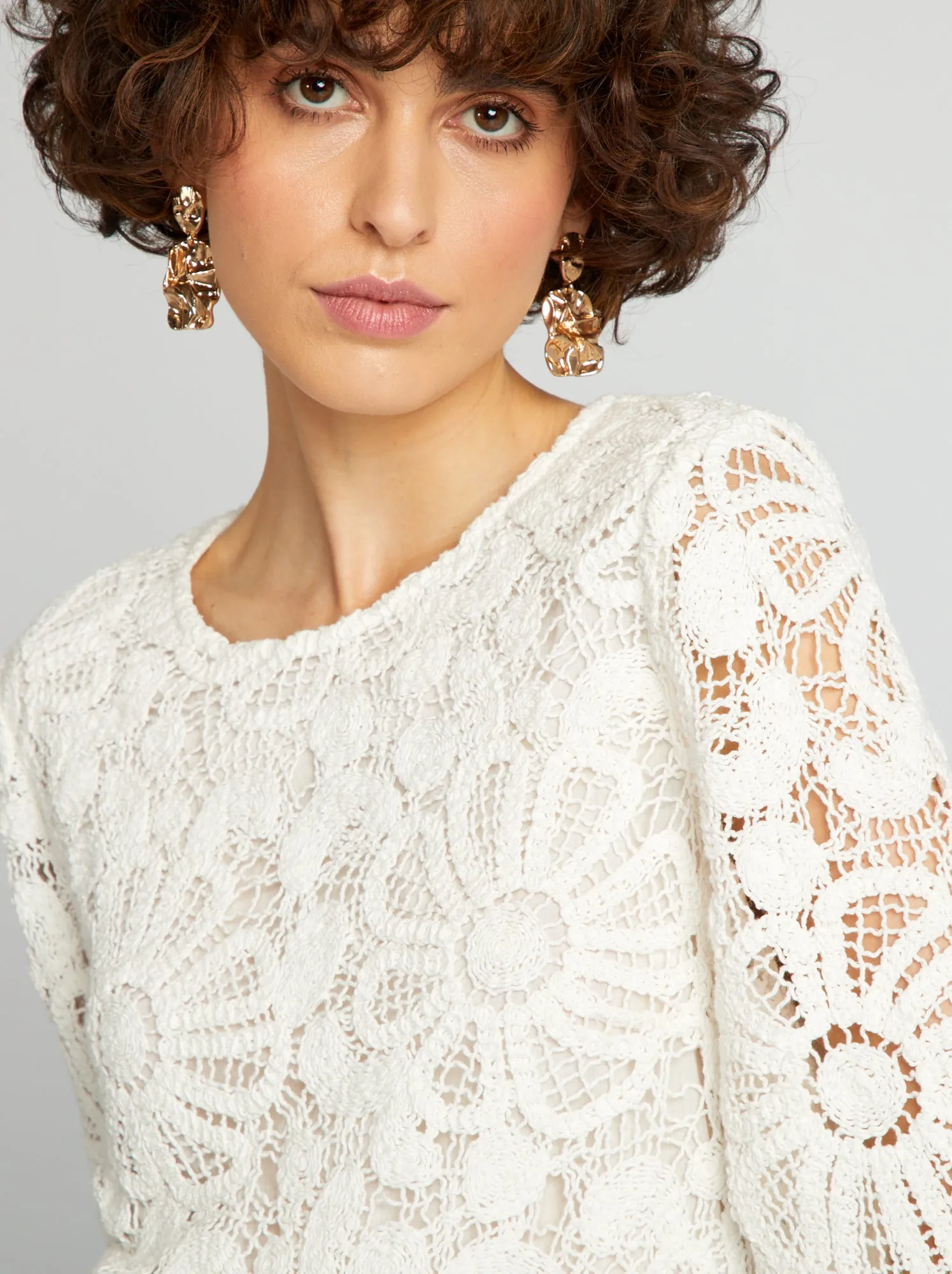 Straight Crochet Knit Dress - WHITE