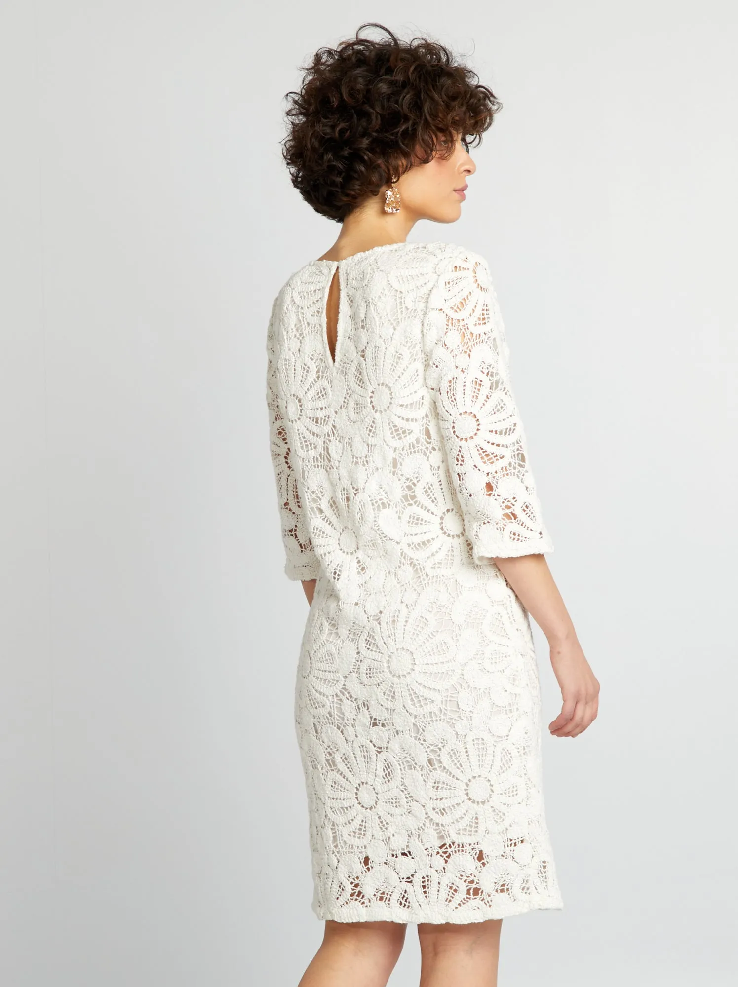 Straight Crochet Knit Dress - WHITE