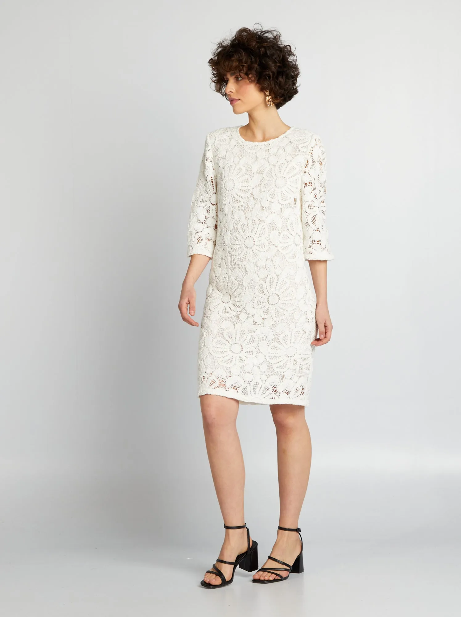 Straight Crochet Knit Dress - WHITE