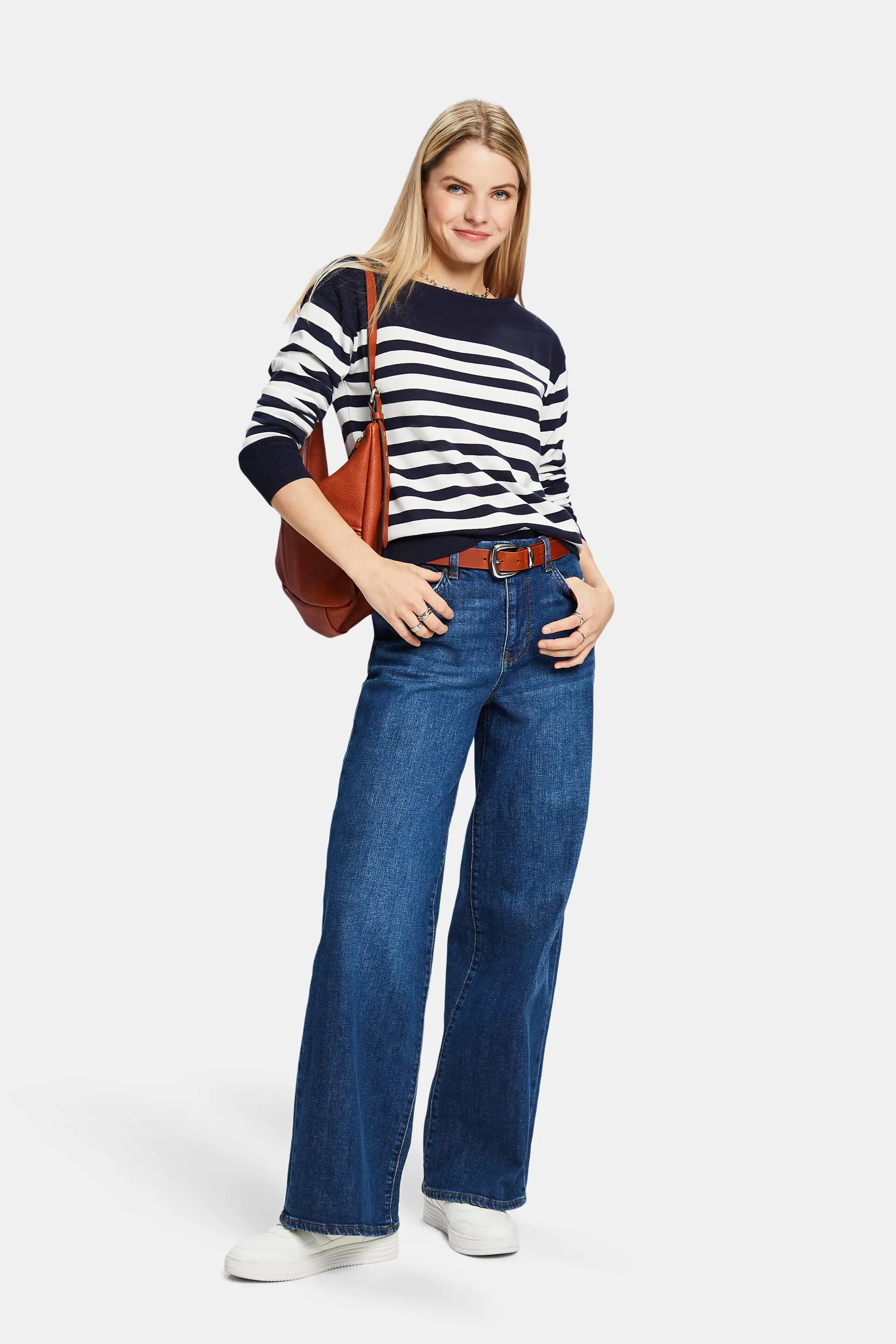 Striped cotton sweatshirt with boat neckline.