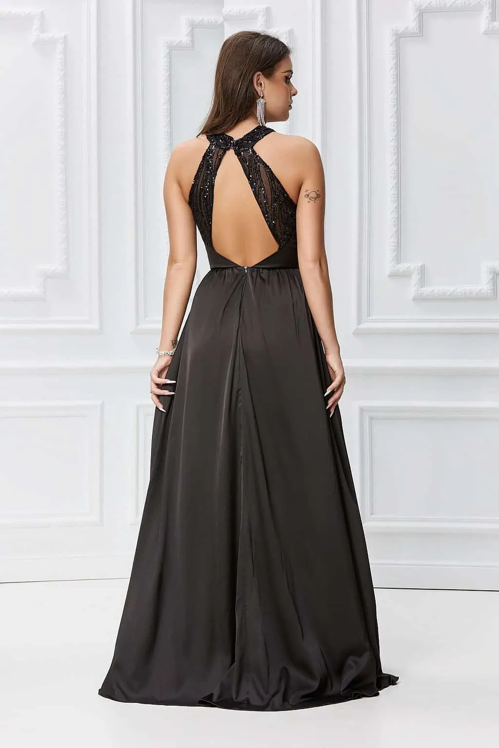 Stylish satin dress with mini skirt underneath