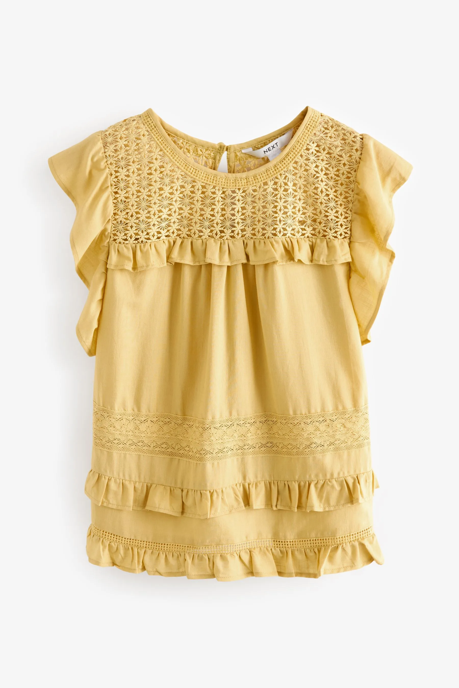 Summer Blouse with Frill Sleeve and Lace Insert