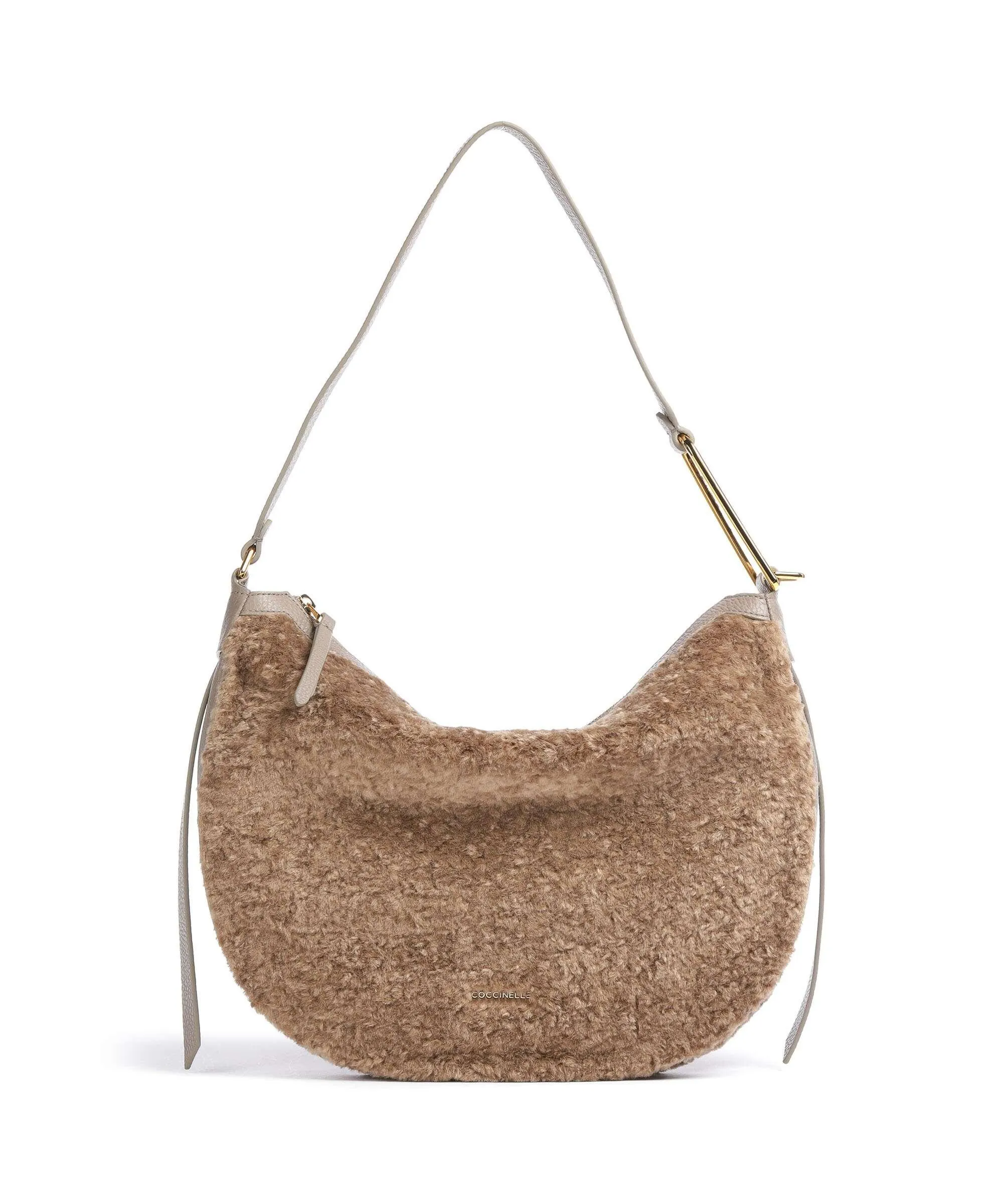 Taupe Grained Calfskin & Faux Fur Priscilla Astrakan Hobo Bag