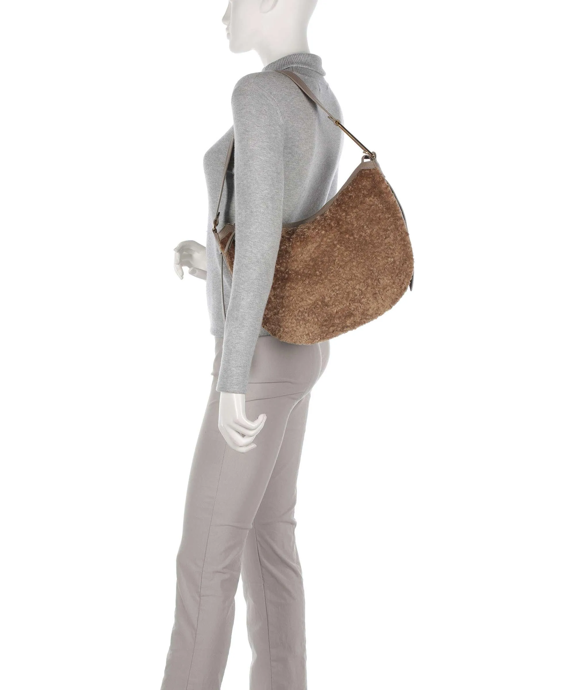 Taupe Grained Calfskin & Faux Fur Priscilla Astrakan Hobo Bag