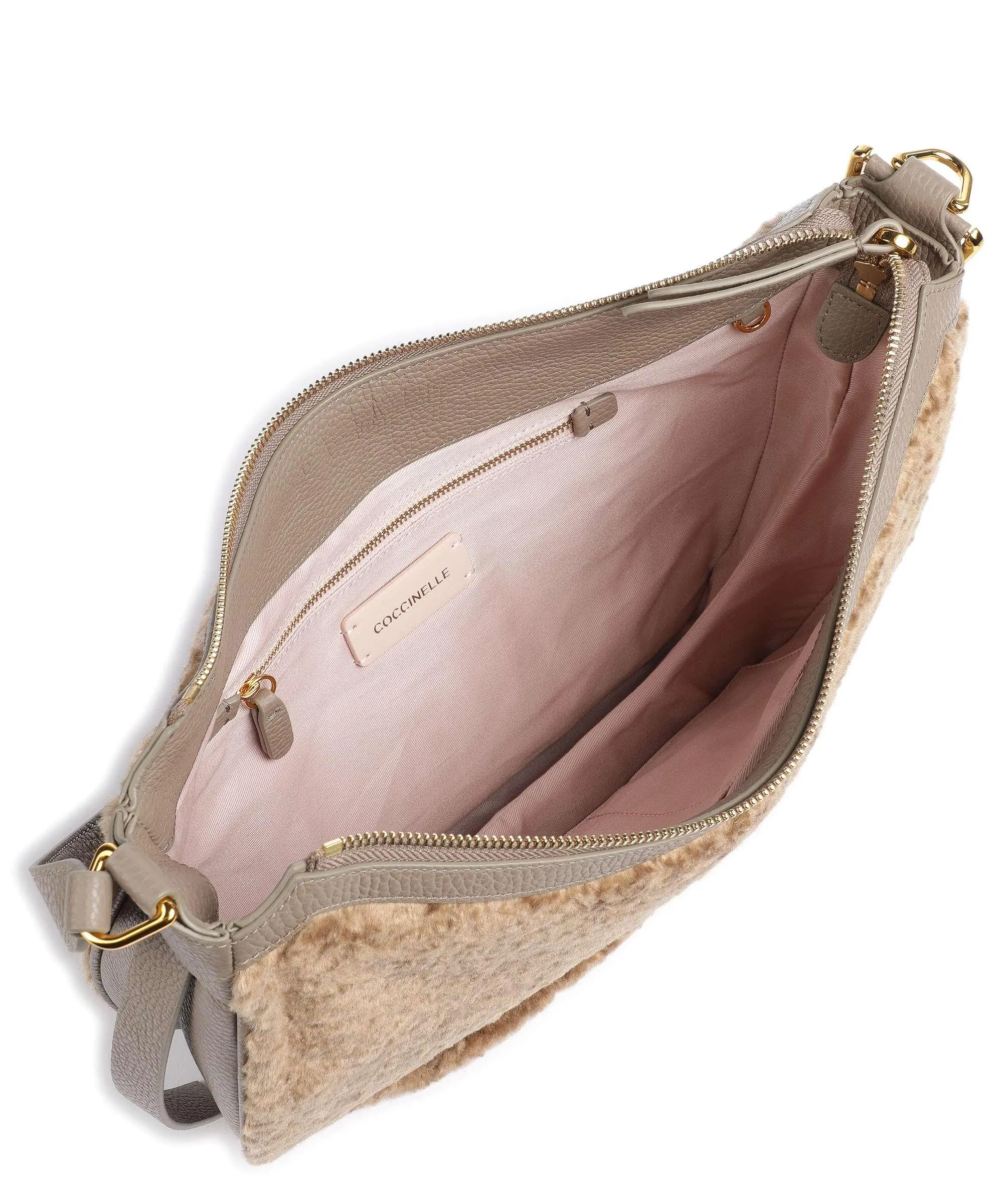Taupe Grained Calfskin & Faux Fur Priscilla Astrakan Hobo Bag