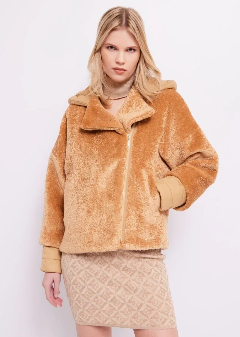 Teddy and nylon jacket.