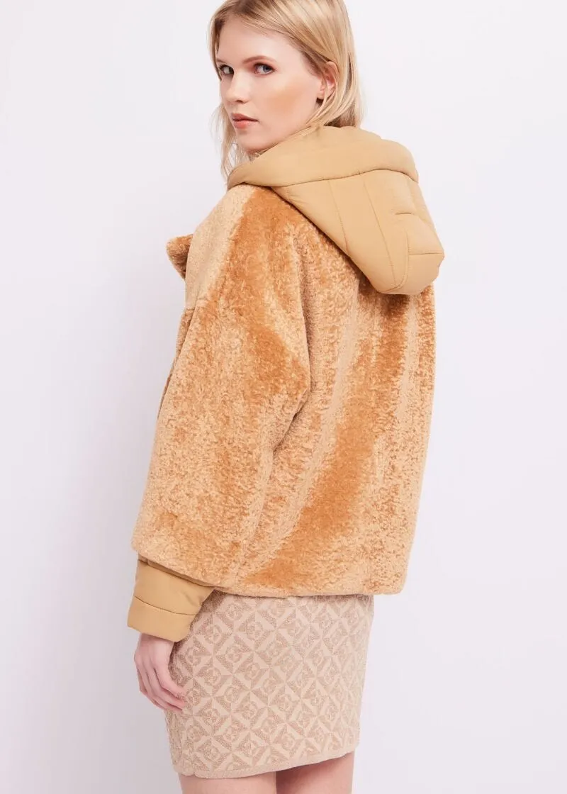 Teddy and nylon jacket.