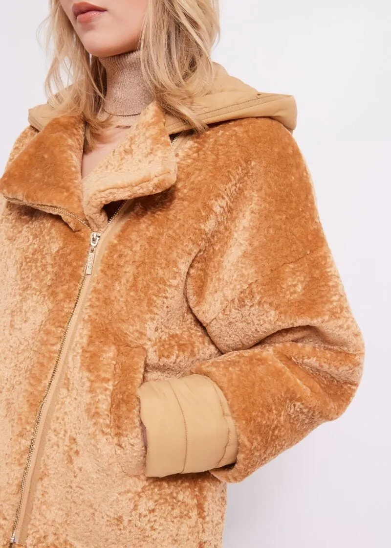 Teddy and nylon jacket.