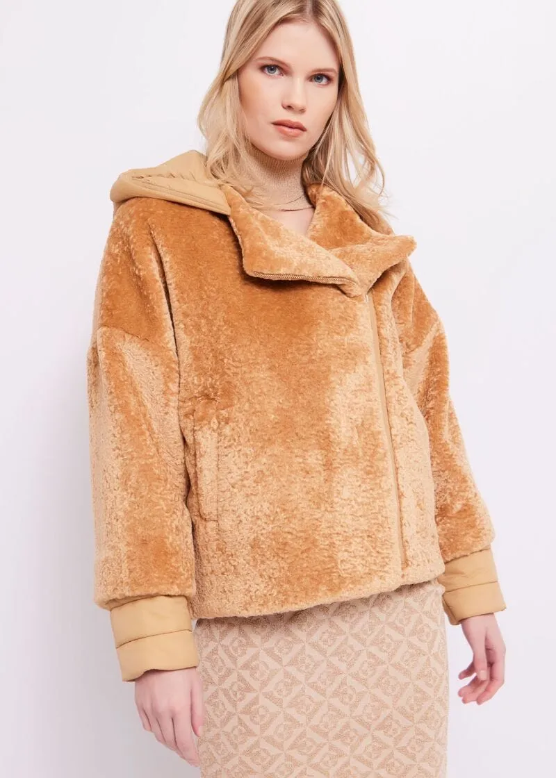 Teddy and nylon jacket.