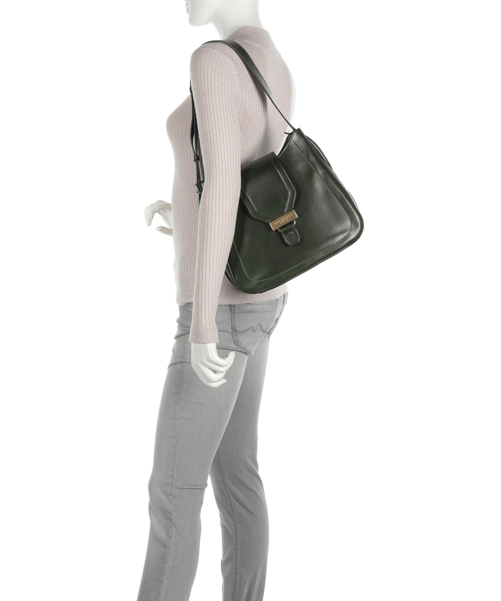 The Bridge Benedetta Shoulder Bag Khaki Grain Leather