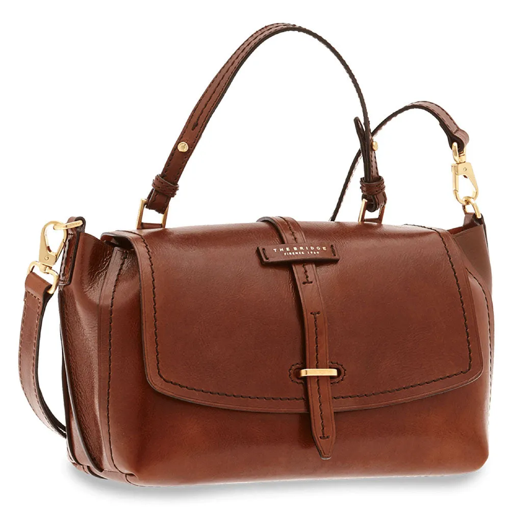 THE BRIDGE Medium Brown Leather Florentine Line Double-Function Women's Handbag with Shoulder Strap
