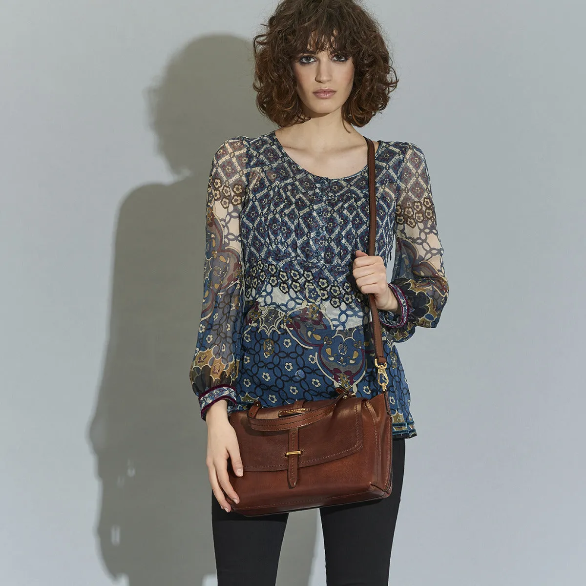THE BRIDGE Medium Brown Leather Florentine Line Double-Function Women's Handbag with Shoulder Strap