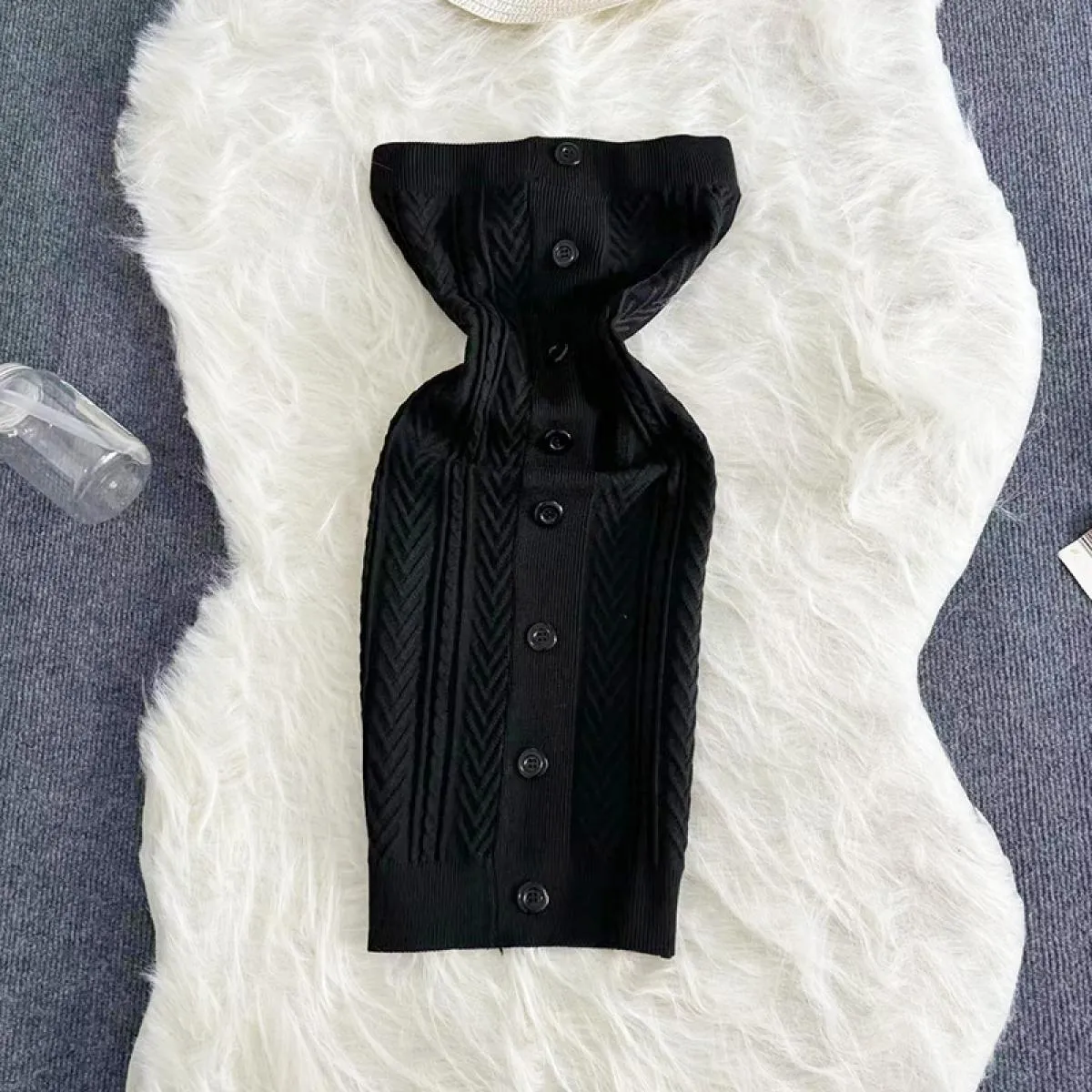 Thin Knit Solid 2024 Summer Strapless Padded Cami Mini Dresses Elastic