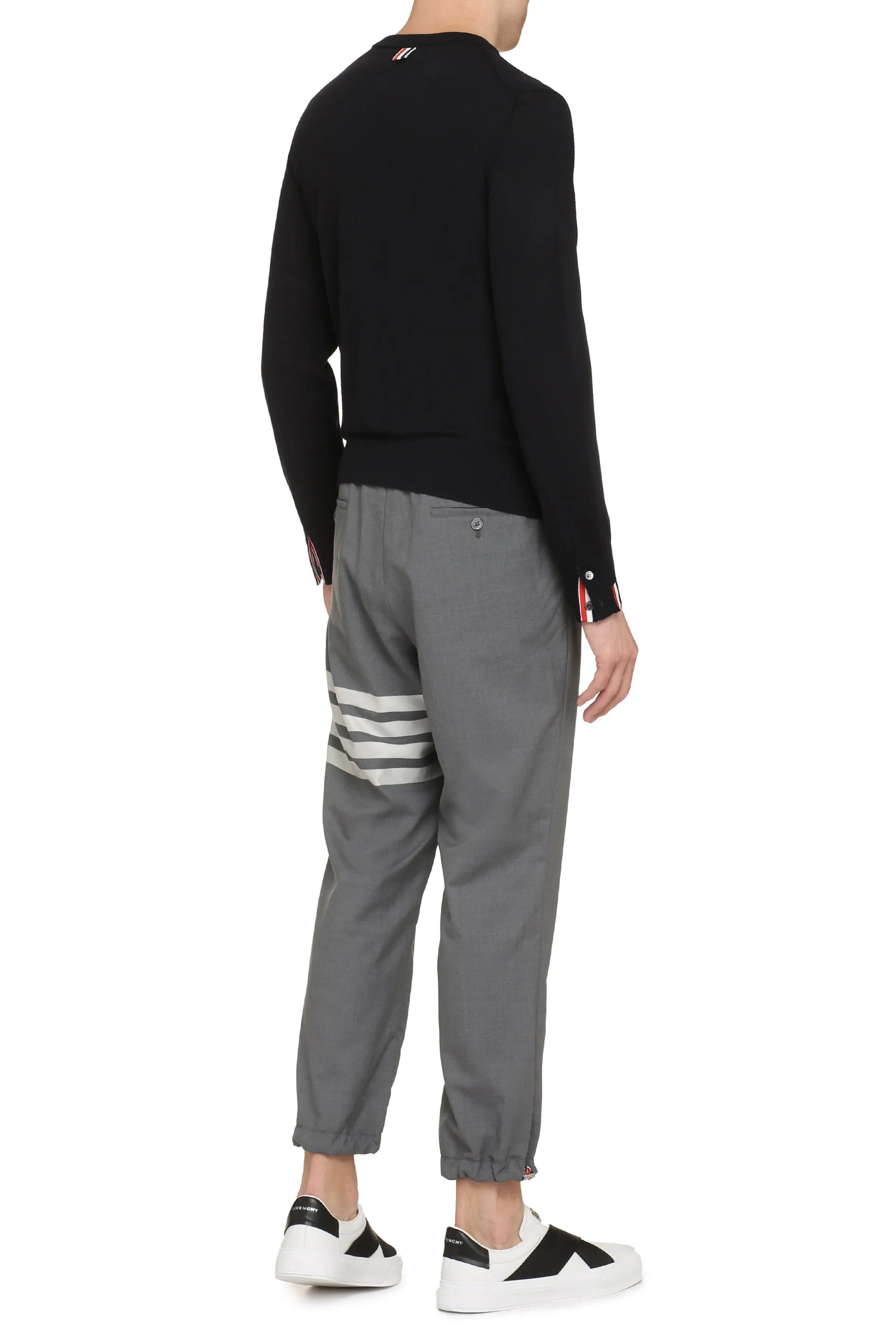 Thom Browne virgin wool crewneck sweater.