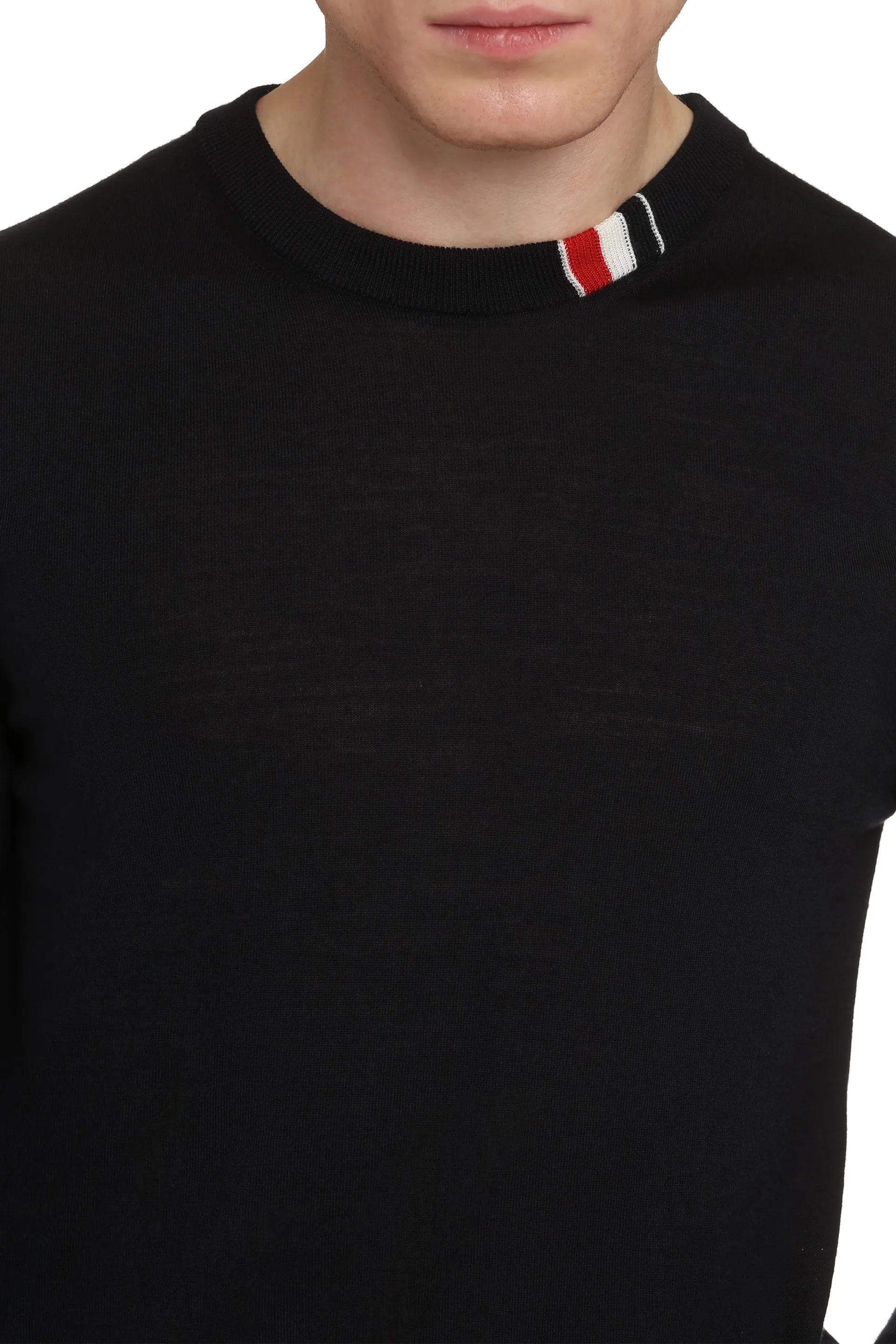 Thom Browne virgin wool crewneck sweater.