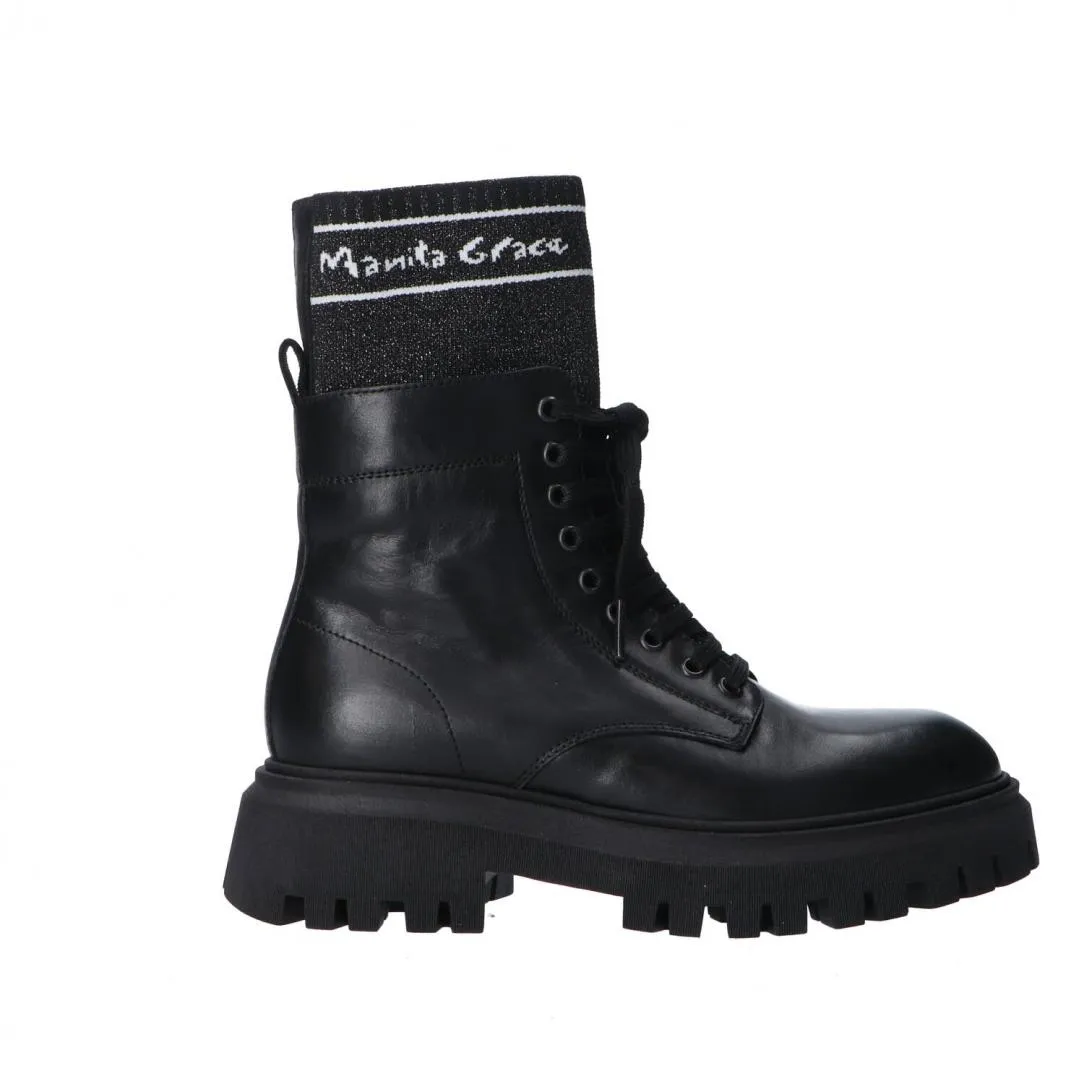 Tronchetto Black Lace-up Boots