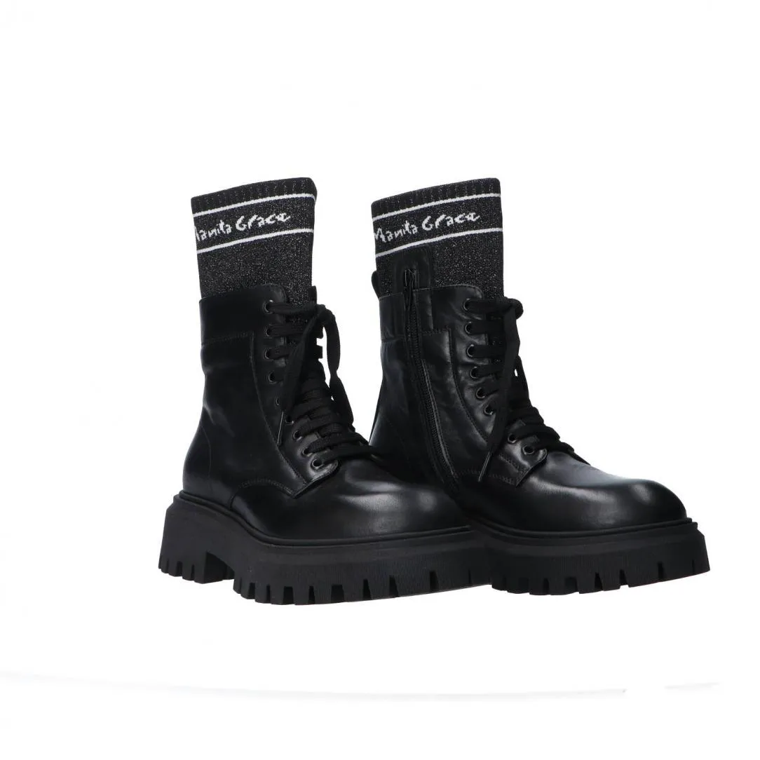Tronchetto Black Lace-up Boots