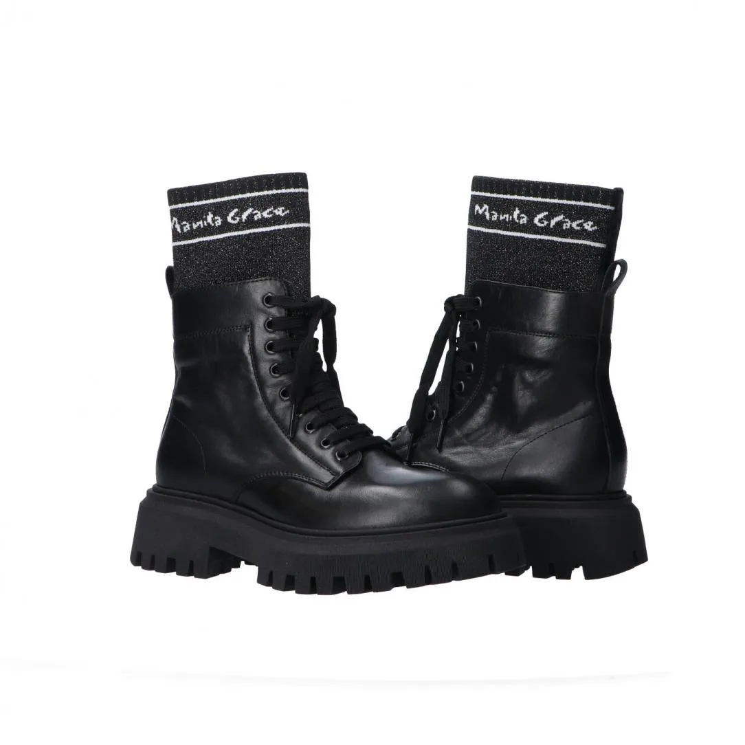 Tronchetto Black Lace-up Boots