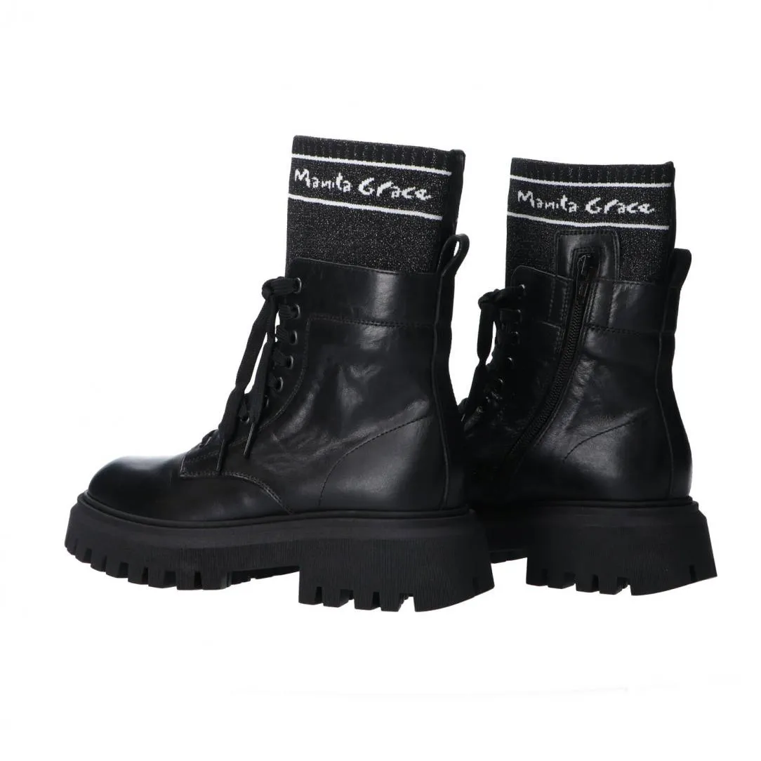 Tronchetto Black Lace-up Boots