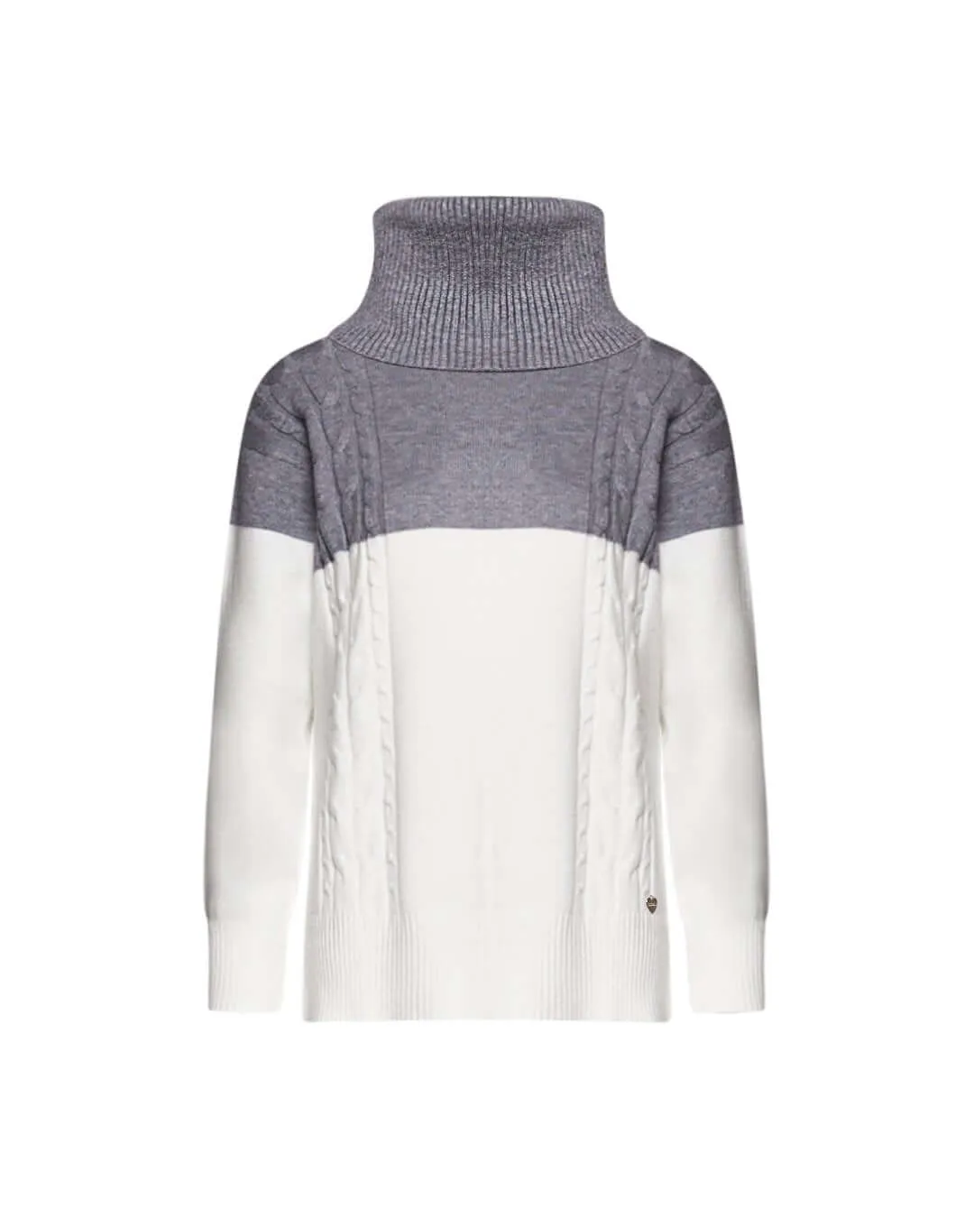 Two-Tone Braided Sweater with Removable Collar OFF WHITE