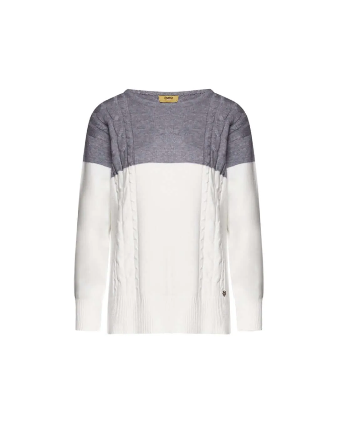 Two-Tone Braided Sweater with Removable Collar OFF WHITE