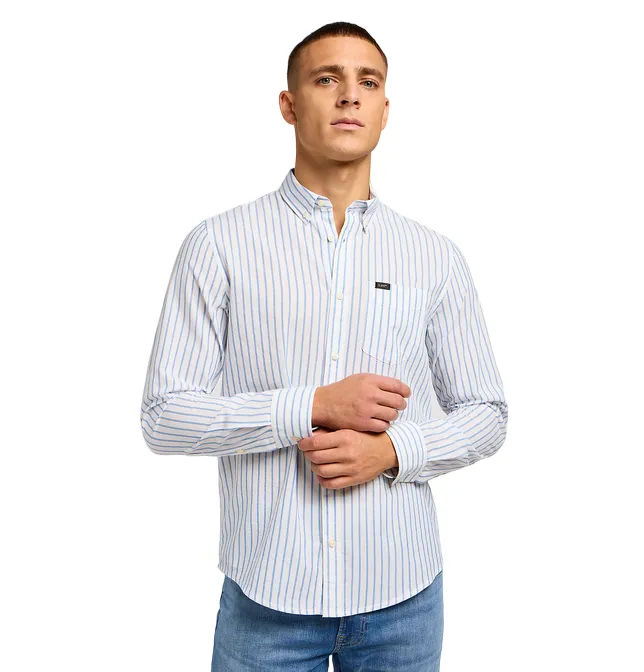 White Sky Blue Men's Long Sleeve Lee Shirt with Button-Down Collar 112349979