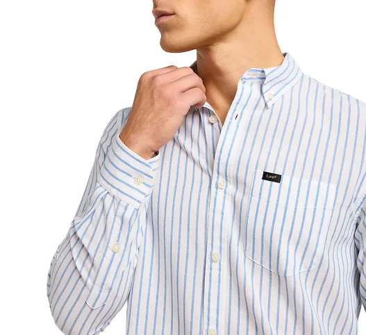 White Sky Blue Men's Long Sleeve Lee Shirt with Button-Down Collar 112349979