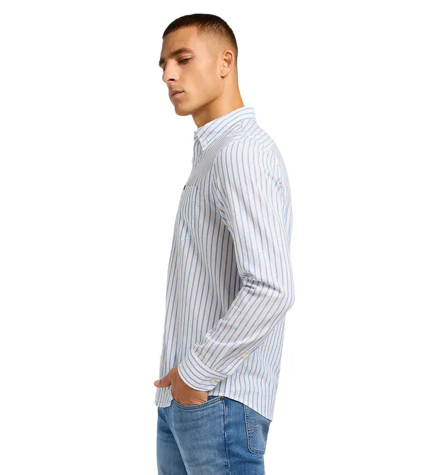 White Sky Blue Men's Long Sleeve Lee Shirt with Button-Down Collar 112349979
