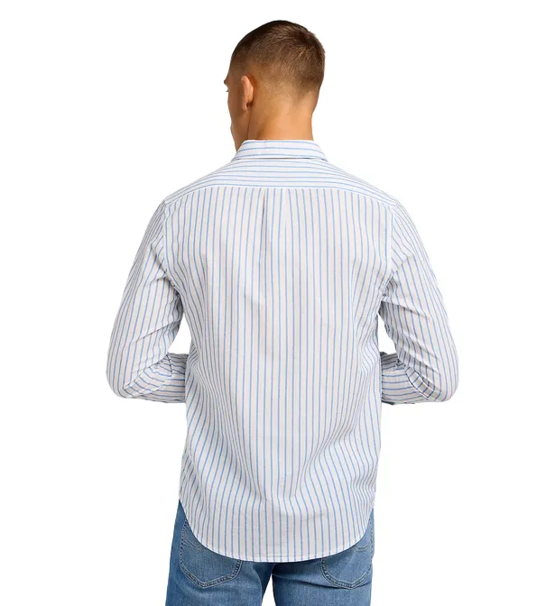 White Sky Blue Men's Long Sleeve Lee Shirt with Button-Down Collar 112349979