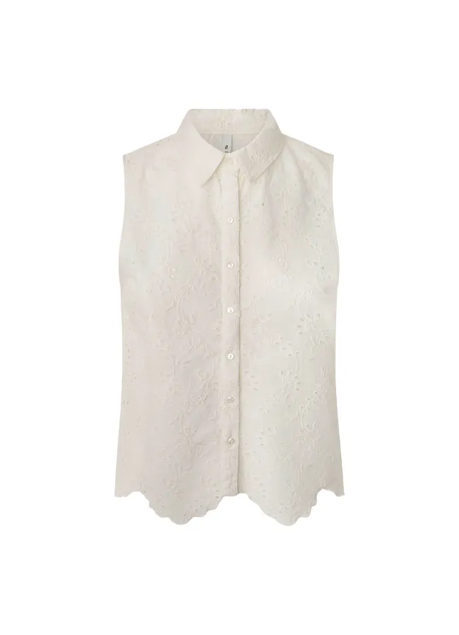 White Sleeveless Perforated Women's PepeJeans Blouse Eris PL304553 800