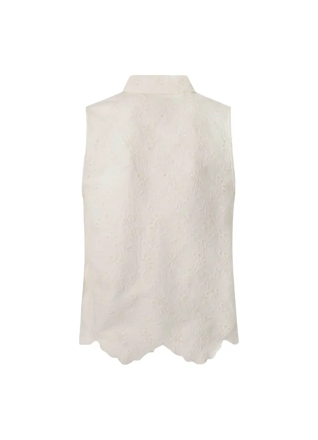 White Sleeveless Perforated Women's PepeJeans Blouse Eris PL304553 800