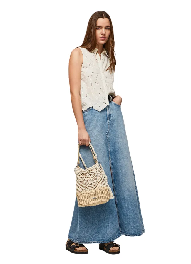 White Sleeveless Perforated Women's PepeJeans Blouse Eris PL304553 800