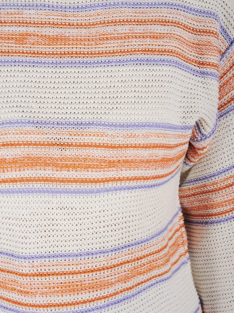 White striped sweater with lilac and orange stripes