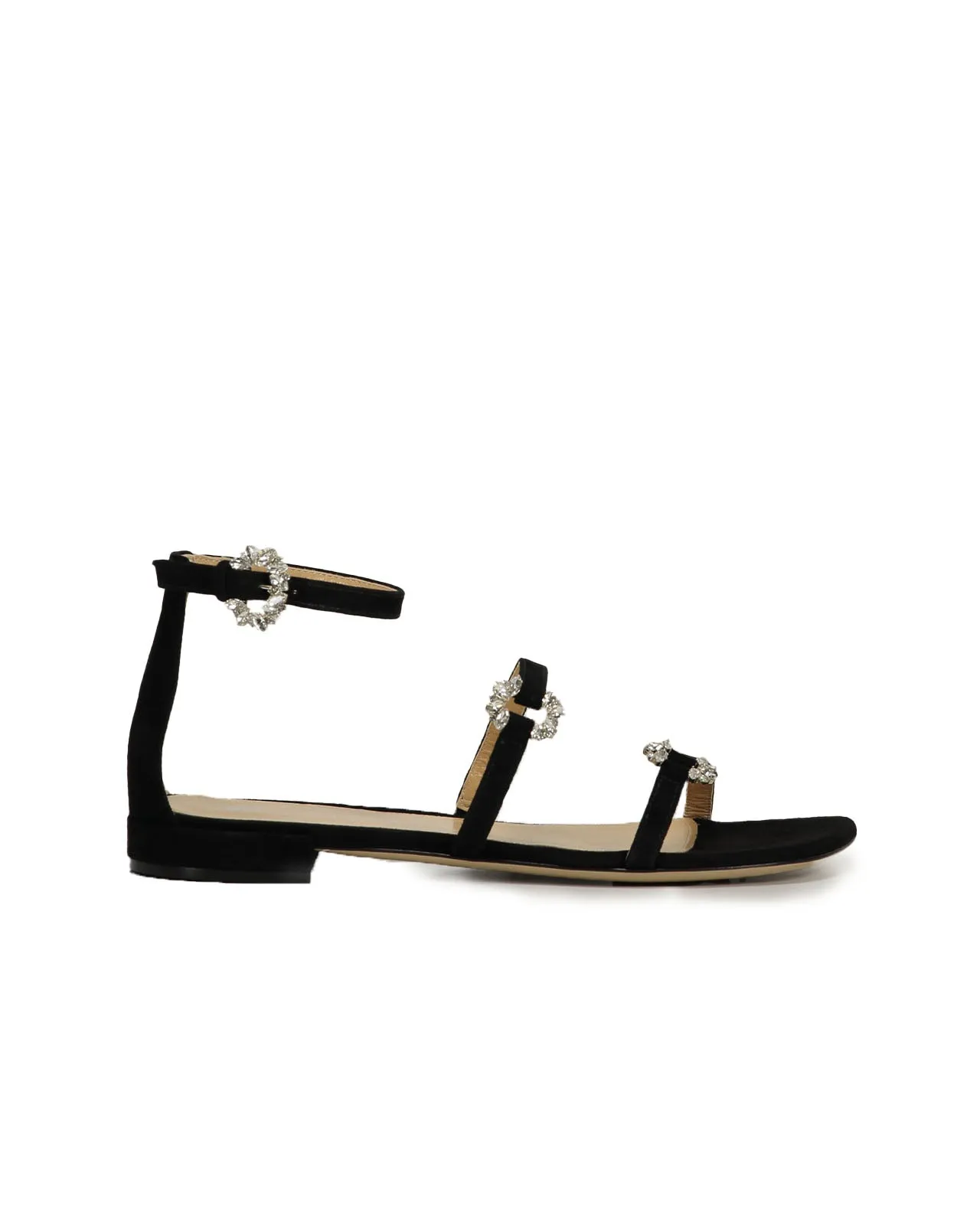White suede sandal with black strass