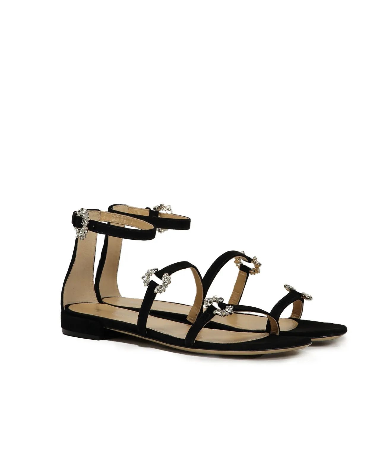 White suede sandal with black strass