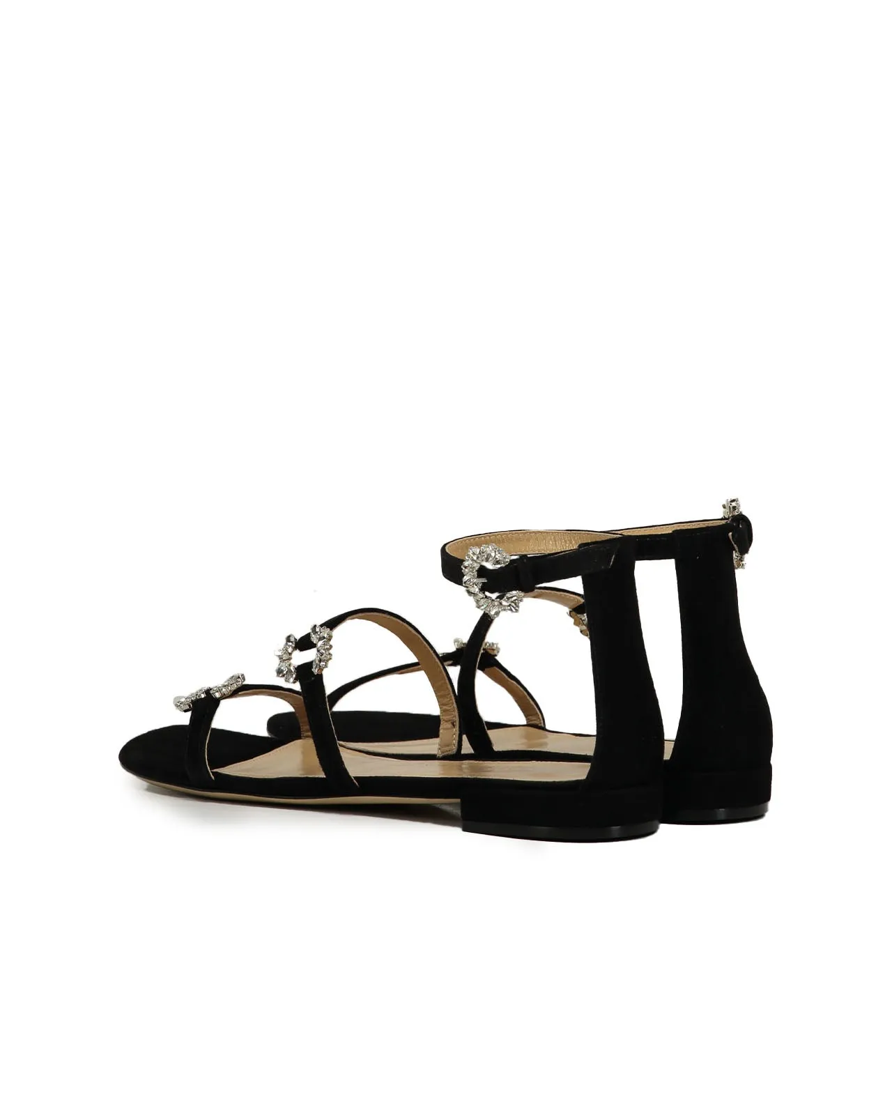 White suede sandal with black strass