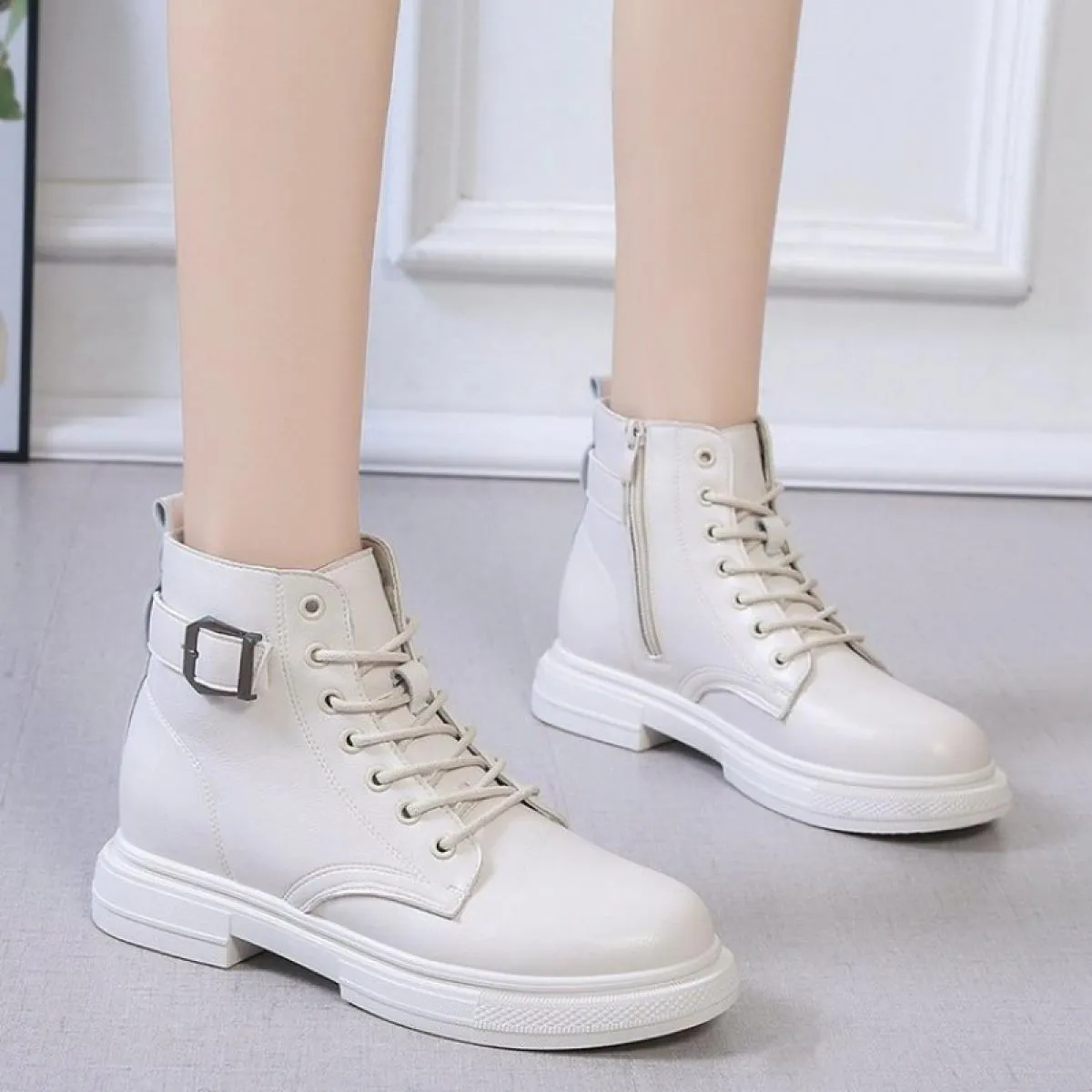 Winter cotton warm boots for women - Natural leather fashion ankle boots, white and black - Women's boots in the style of Botas 