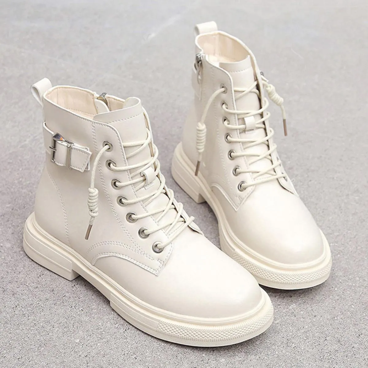 Winter cotton warm boots for women - Natural leather fashion ankle boots, white and black - Women's boots in the style of Botas 