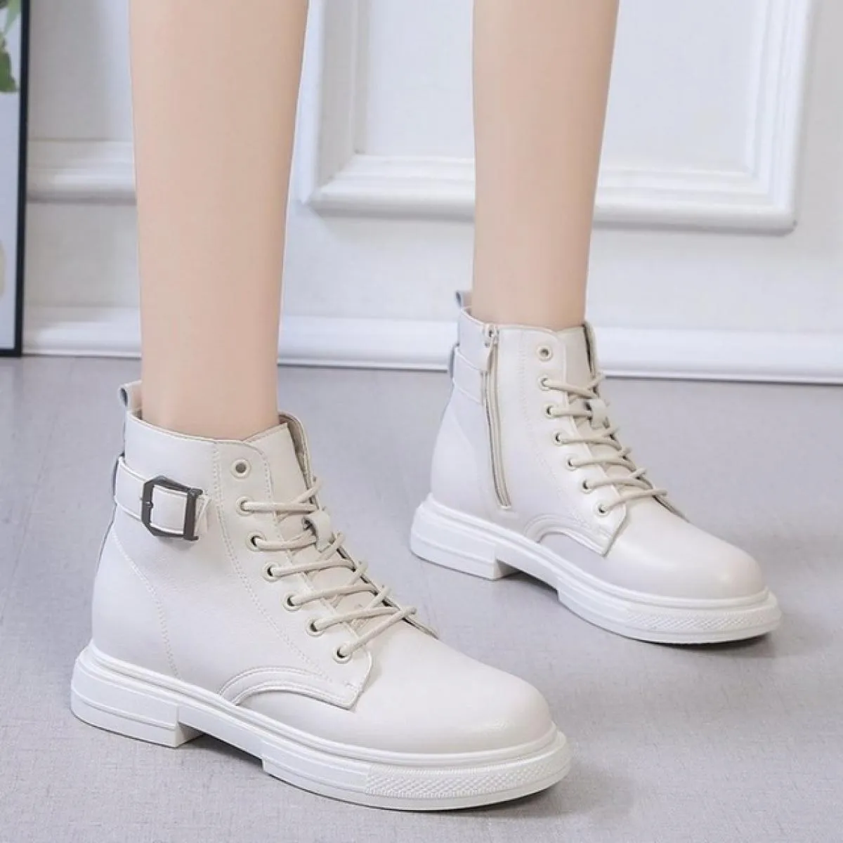 Winter cotton warm boots for women - Natural leather fashion ankle boots, white and black - Women's boots in the style of Botas 