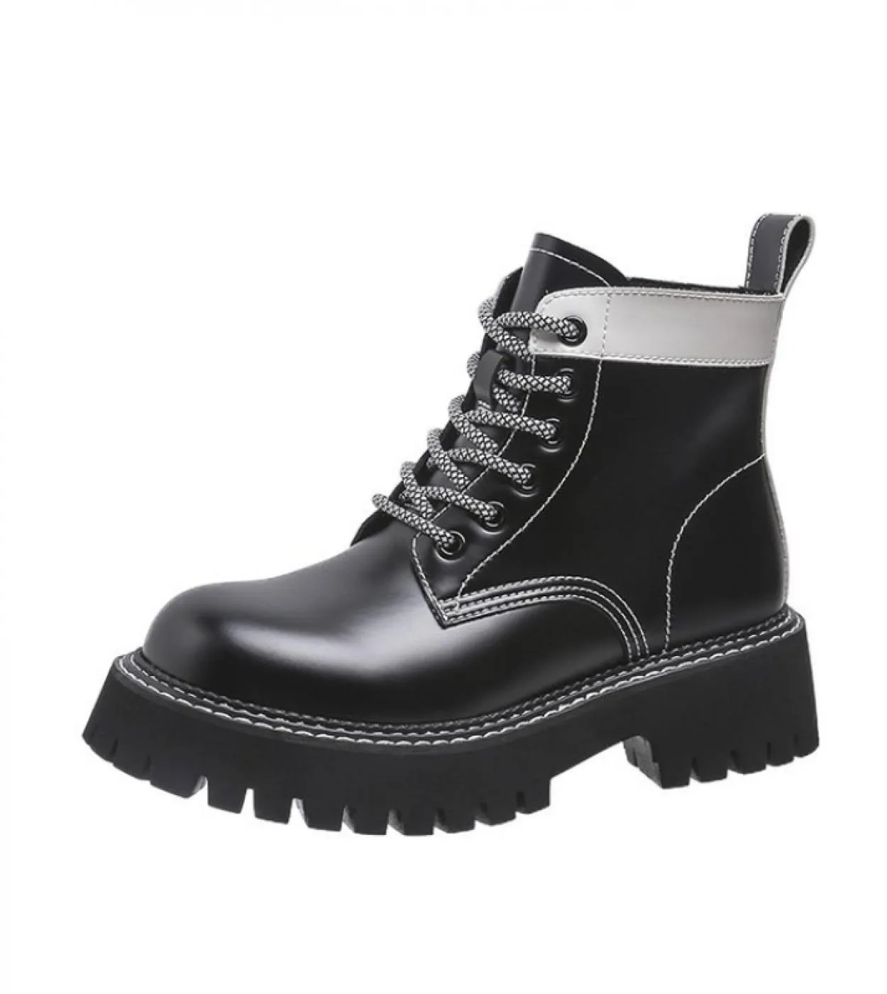 Women's 2022 New Autumn Winter Mixed Colors Leather Ankle Boots British Style Platform Round Toe.